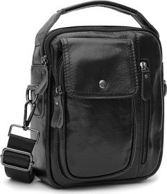 Mужская кожаная сумка-барсетка насыщенного черного цвета на молнии Keizer (21882)