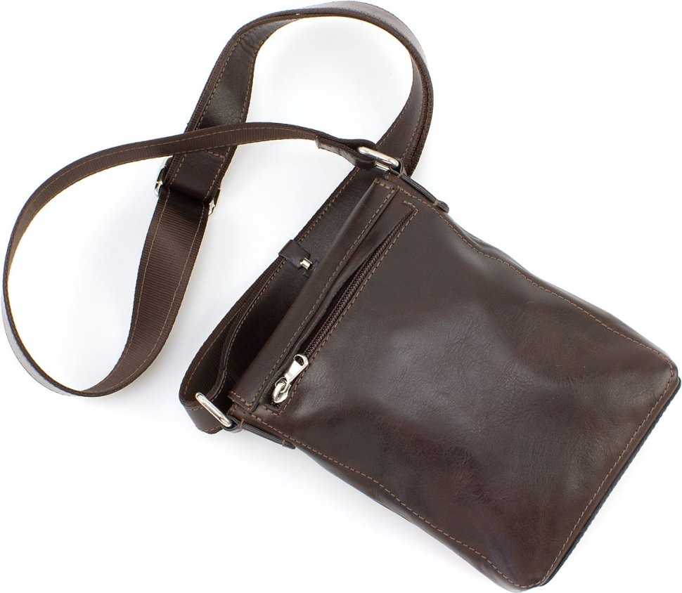 Миниатюрная мужская сумка на плечо из темно-коричневой кожи Grande Pelle (19079)																			