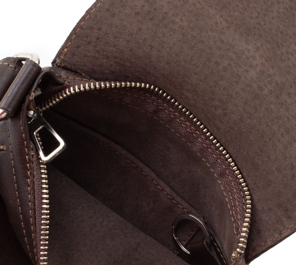 Миниатюрная мужская сумка на плечо из темно-коричневой кожи Grande Pelle (19079)																			