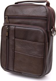 Вертикальная мужская кожаная сумка-барсетка коричневого цвета на плечо Vintage (20436)