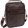 Вертикальная мужская кожаная сумка-барсетка коричневого цвета на плечо Vintage (20436) - 2