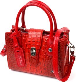 Компактная красная женская сумка из натуральной кожи под крокодила KARYA (2420893)