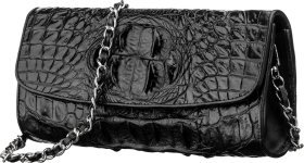 Фактурная сумка клатч из натуральной кожи крокодила черного цвета CROCODILE LEATHER (024-18242)