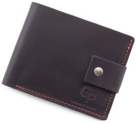 Стильный черно-красный кошелек ручной работы Grande Pelle (13035)