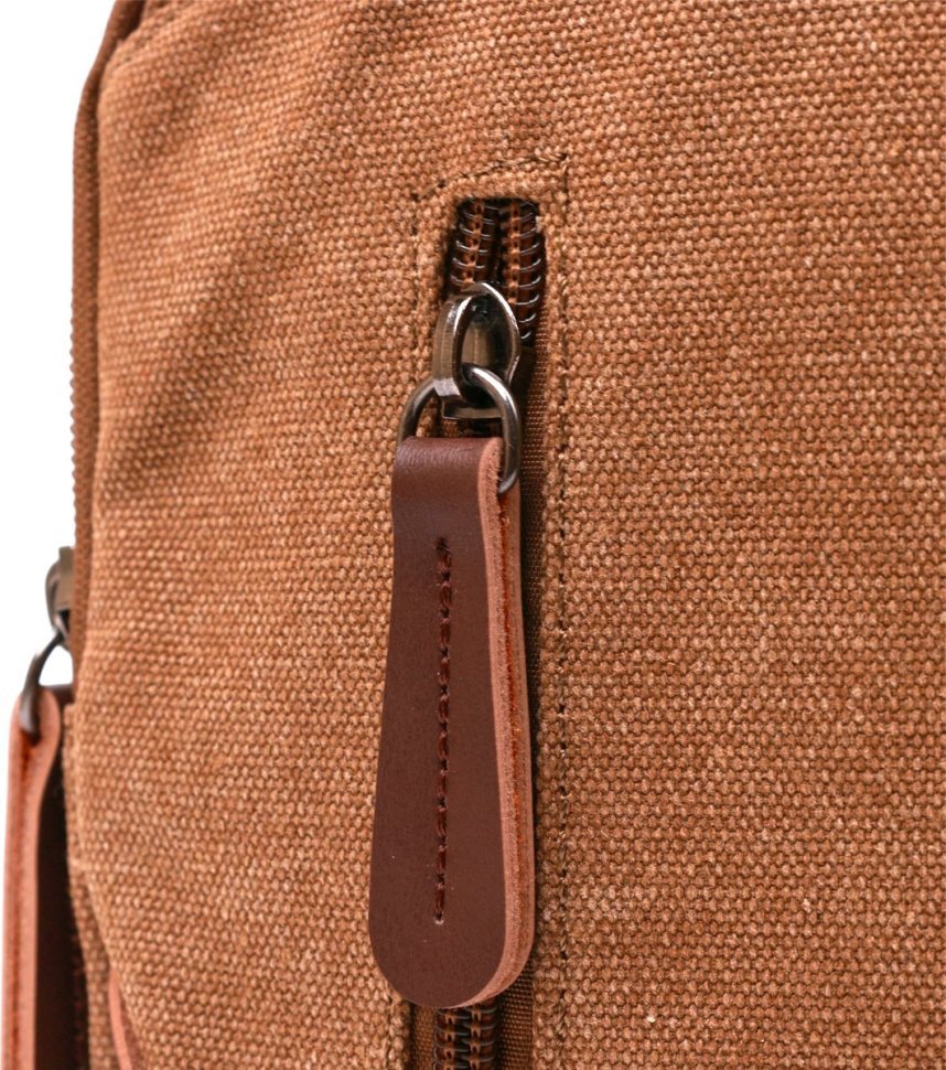 Вместительная мужская сумка-слинг через плечо в коричневом цвете из текстиля Vintage (20389)