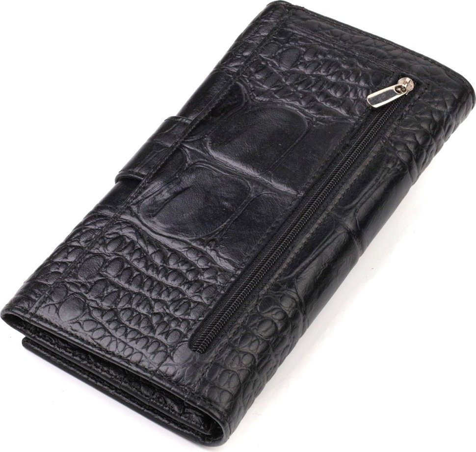 Черный вертикальный бумажник из натуральной кожи с тиснением под крокодила CANPELLINI (2421844)