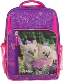 Фіолетовий текстильний шкільний рюкзак для дівчаток з котиками Bagland 55708