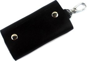 Недорогая кожаная ключница черного цвета на кнопках Vintage (2414934)