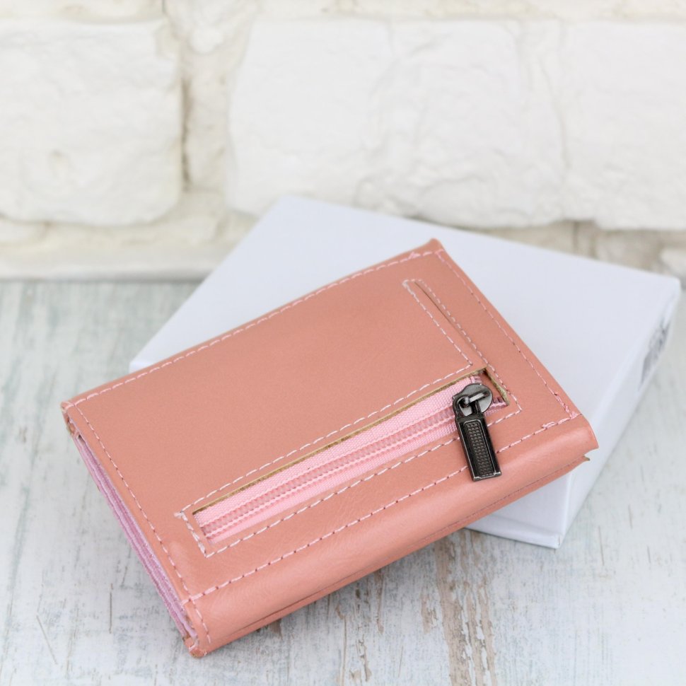 Светло-пудровый женский кошелек из кожзама маленького размера MD Leather (21519)