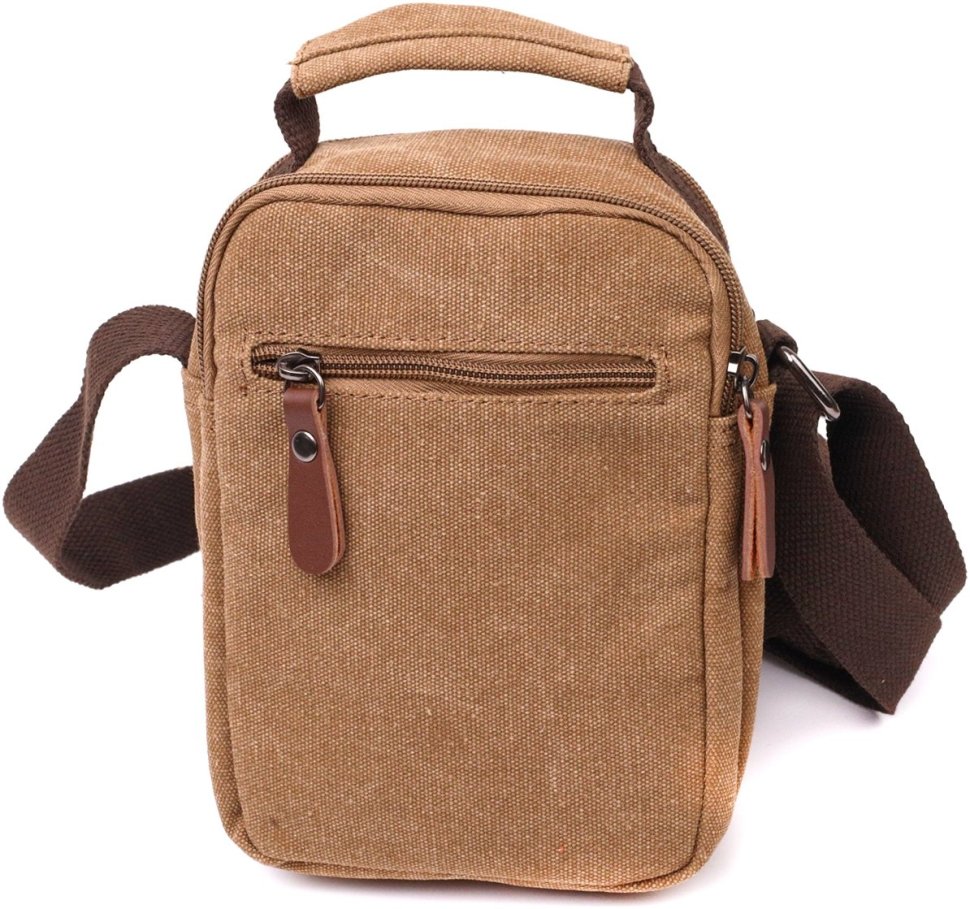 Мужская коричневая сумка-барсетка из плотного текстиля на две молнии Vintage 2422220