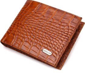 Мужское портмоне коричневого цвета из натуральной кожи с тиснением под крокодила CANPELLINI (2421574)
