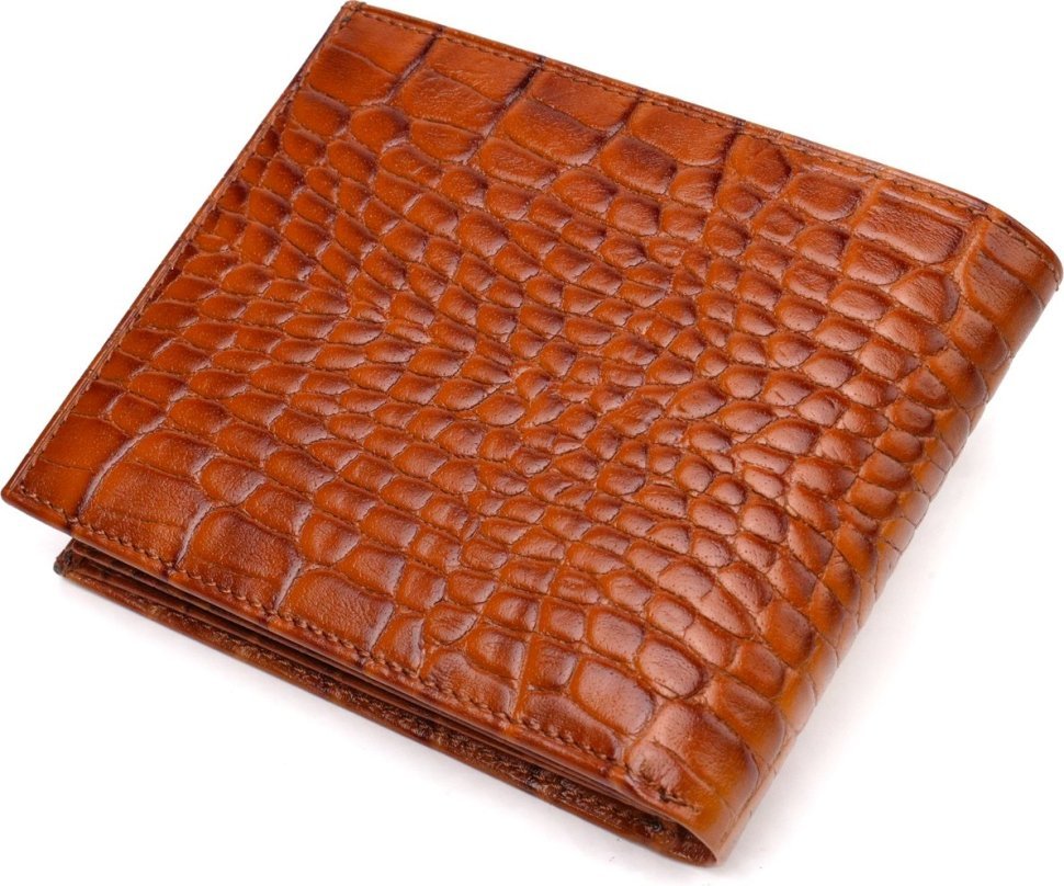 Мужское портмоне коричневого цвета из натуральной кожи с тиснением под крокодила CANPELLINI (2421574)