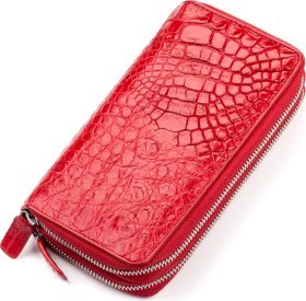 Крупный кошелек-клатч из натуральной кожи крокодила красного цвета CROCODILE LEATHER (024-18027)