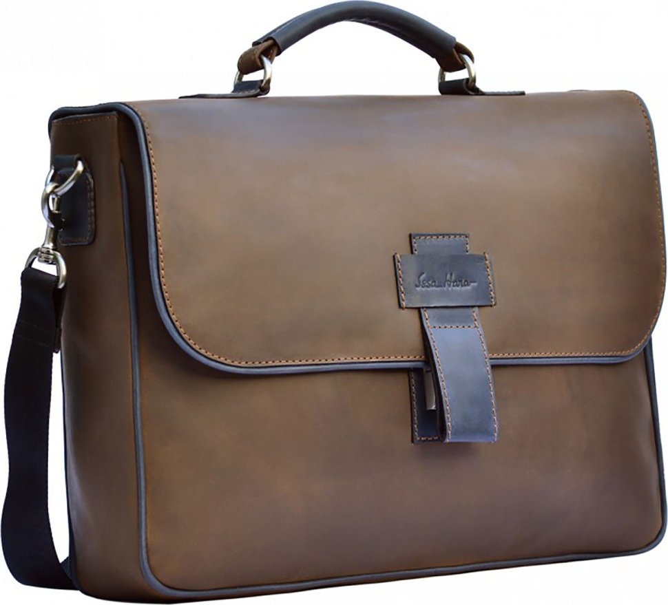 Винтажный мужской кожаный портфель коричневого цвета Issa Hara (21170)