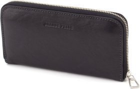Большой кожаный кошелек черного цвета на молниевой застежке Grande Pelle 67809