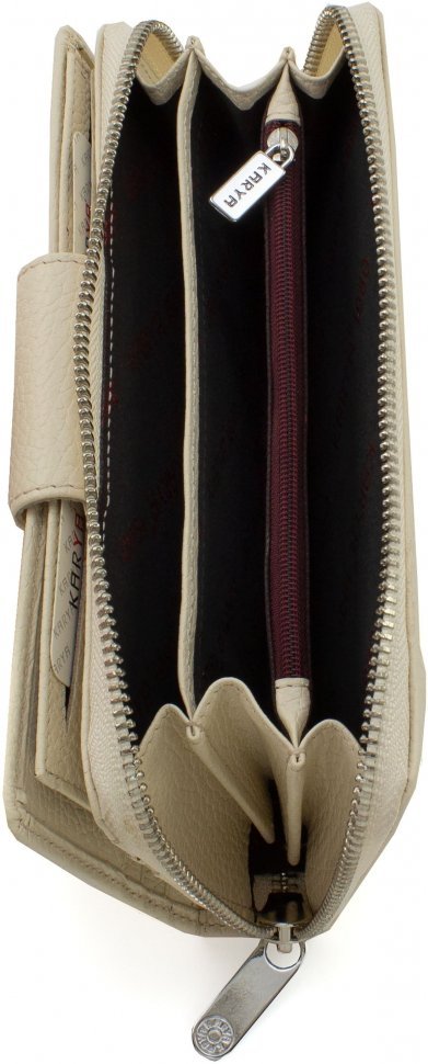 Женский кошелек светло-бежевого цвета из кожи флотар с двумя отделениями KARYA (19587)