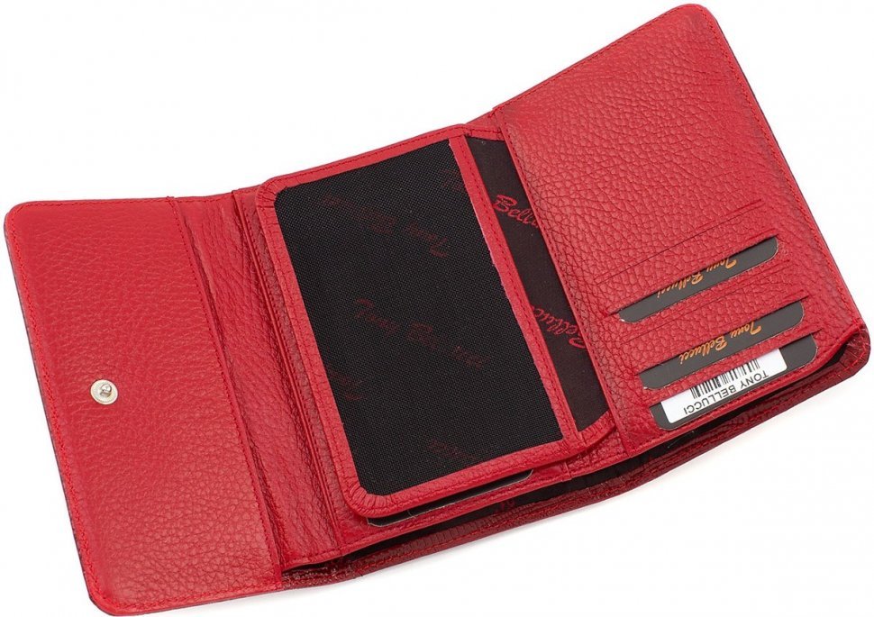 Красный женский кошелек на кнопке с тиснением под кожу змеи Tony Bellucci (10843)
