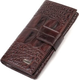 Стильный мужской бумажник коричневого цвета из натуральной кожи с тиснением под крокодила CANPELLINI (2421846)