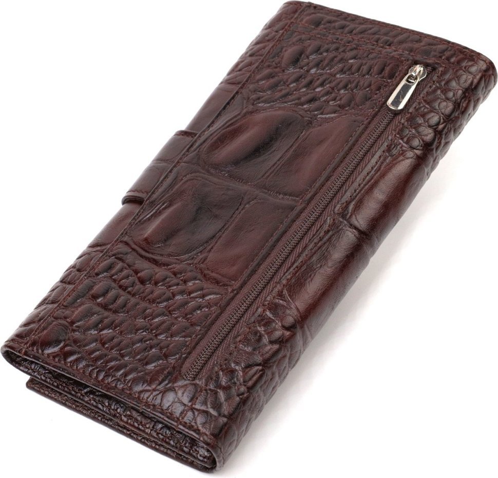 Стильный мужской бумажник коричневого цвета из натуральной кожи с тиснением под крокодила CANPELLINI (2421846)