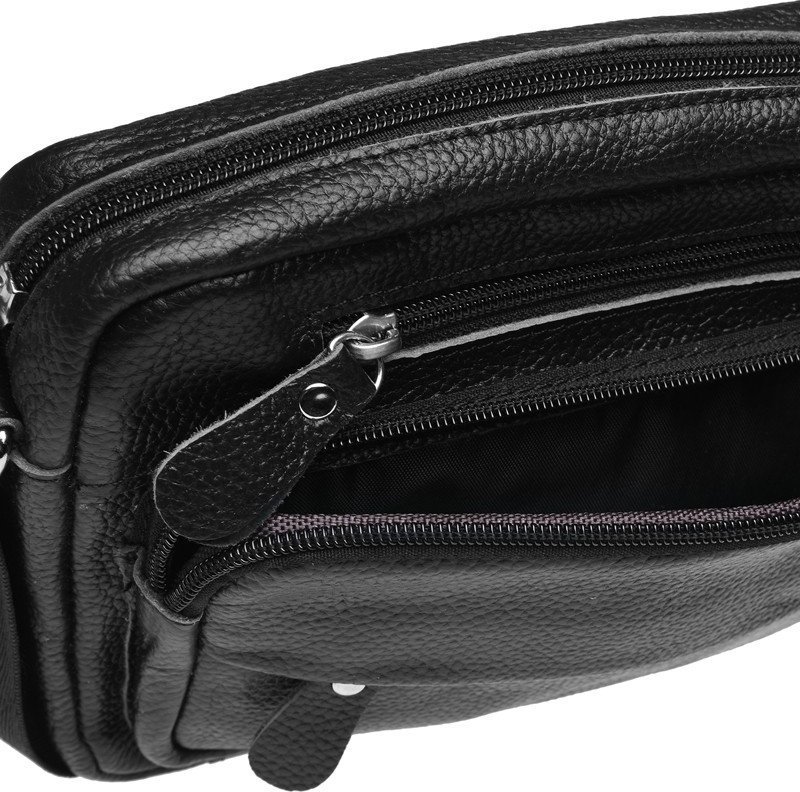 Горизонтальная мужская сумка на плечо из натуральной черной кожи Keizer (21916)