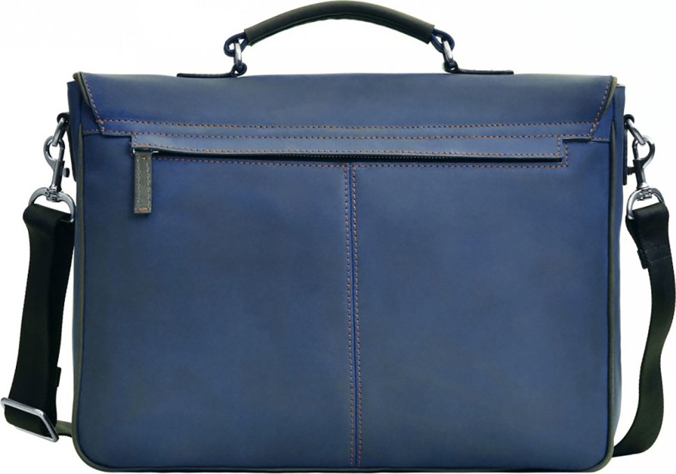 Винтажный мужской кожаный портфель синего цвета Issa Hara (21169)