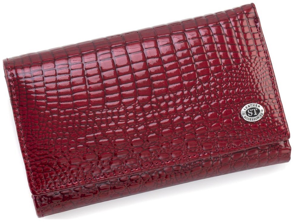 Красный женский лакированный кошелек среднего размера из натуральной кожи под рептилию ST Leather 70811
