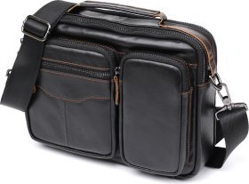 Мужская кожаная сумка-барсетка из гладкой кожи черного цвета на два отсека Vintage (2420469)