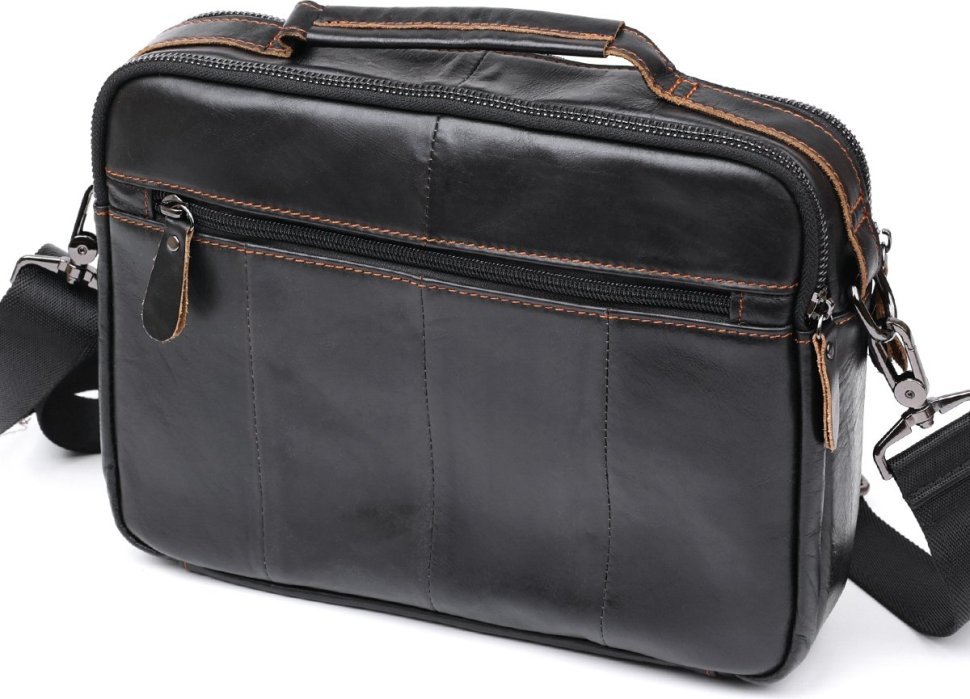 Мужская кожаная сумка-барсетка из гладкой кожи черного цвета на два отсека Vintage (2420469)