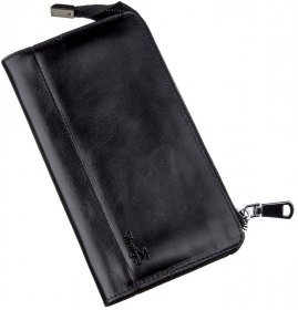 Повседневный кошелек-клатч из гладкой кожи однотонного черного цвета SHVIGEL (16186)