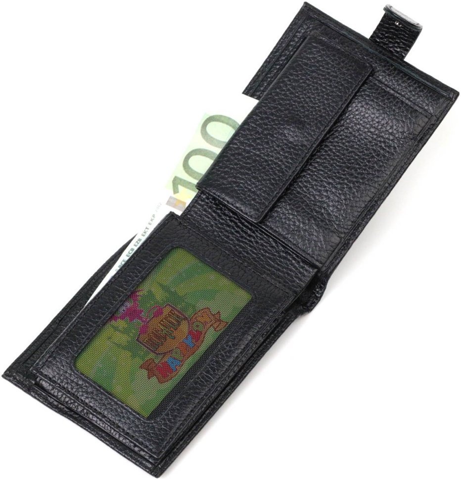 Мужское портмоне из фактурной кожи черного цвета с хлястиком на кнопке BOND (2421994)