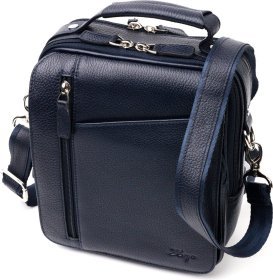 Синяя кожаная мужская сумка-барсетка с ручкой KARYA (2420897)