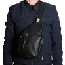 Кожаная мужская вертикальная сумка-слинг в черном цвете Vip Collection (21094) - 5