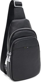 Мужской кожаный рюкзак-слинг черного цвета с одной лямкой Ricco Grande (56011)