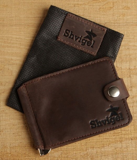 Коричневый зажим для купюр из винтажной кожи на кнопке SHVIGEL (2413786)