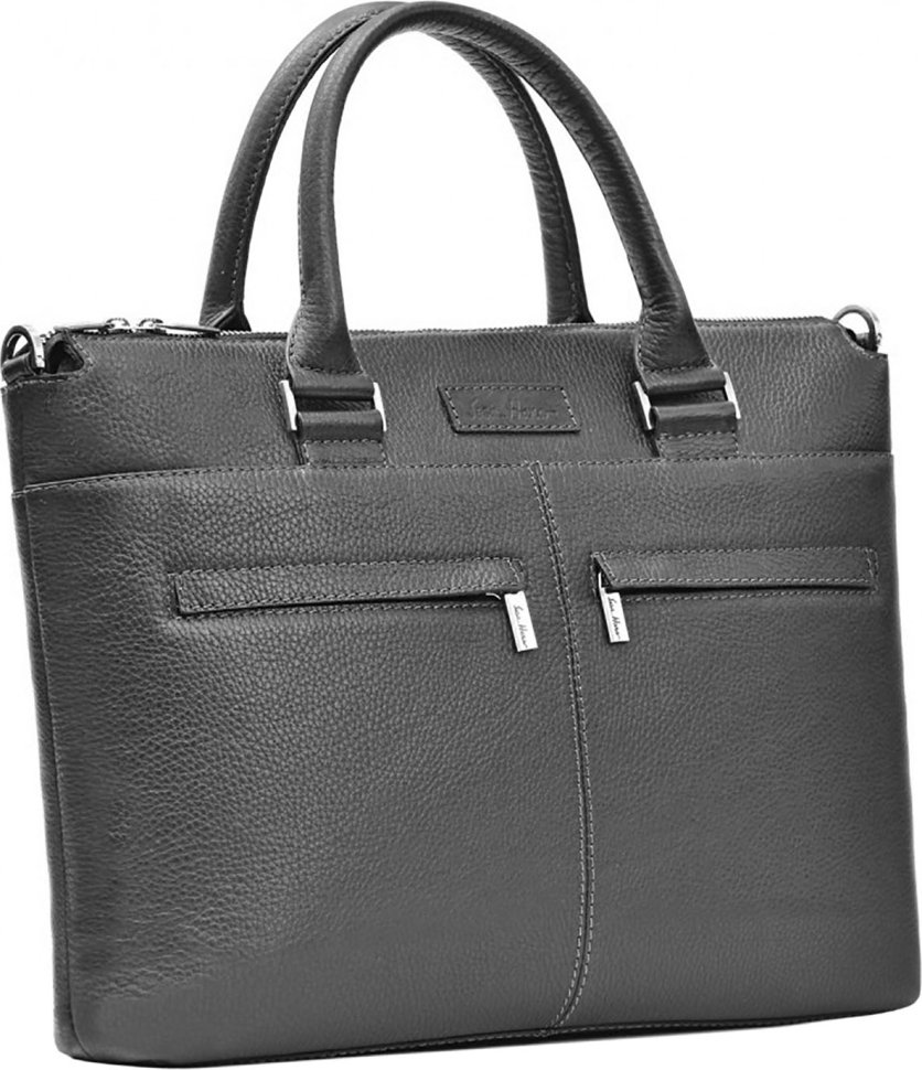 Мужская черная сумка под ноутбук из фактурной кожи в деловом стиле Issa Hara (21163)