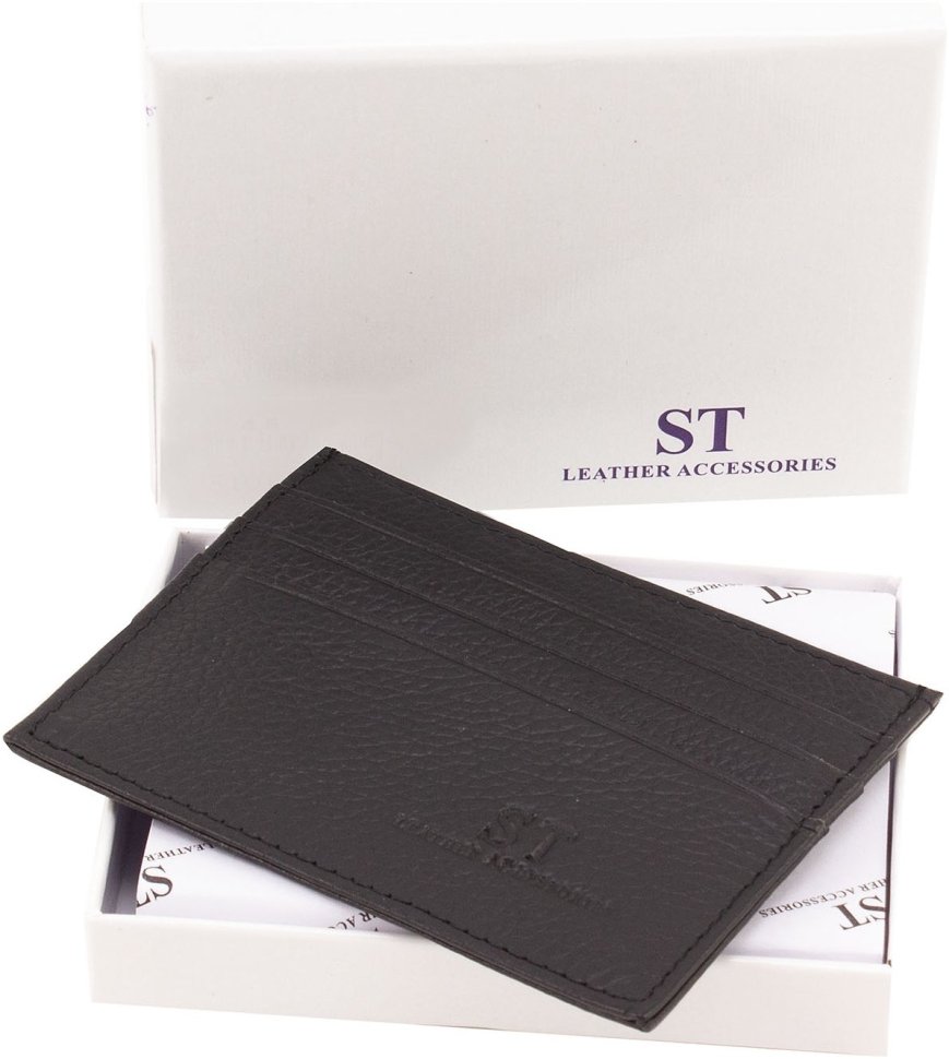 Кожаная кредитница миниатюрного размера черного цвета ST Leather 1767211