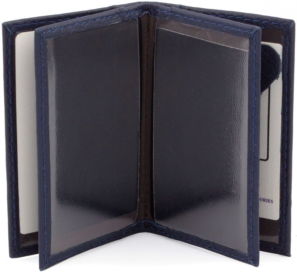 Кожаная небольшая обложка на документы темно-синего цвета ST Leather (14008)