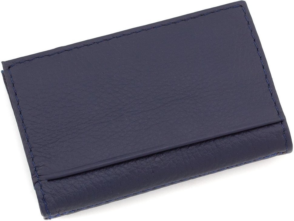 Кожаная небольшая обложка на документы темно-синего цвета ST Leather (14008)