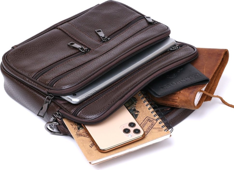 Кожаная мужская деловая сумка-портфель в темно-коричневом цвете Vintage (20670)