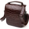 Мужская компактная сумка-барсетка коричневого цвета из натуральной кожи с тиснением под крокодила KARYA (2421946) - 1