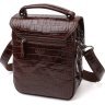 Мужская компактная сумка-барсетка коричневого цвета из натуральной кожи с тиснением под крокодила KARYA (2421946) - 2
