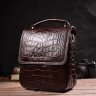 Мужская компактная сумка-барсетка коричневого цвета из натуральной кожи с тиснением под крокодила KARYA (2421946) - 7