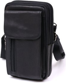 Черная мужская кожаная сумка маленького размера на пояс Vintage 2420484