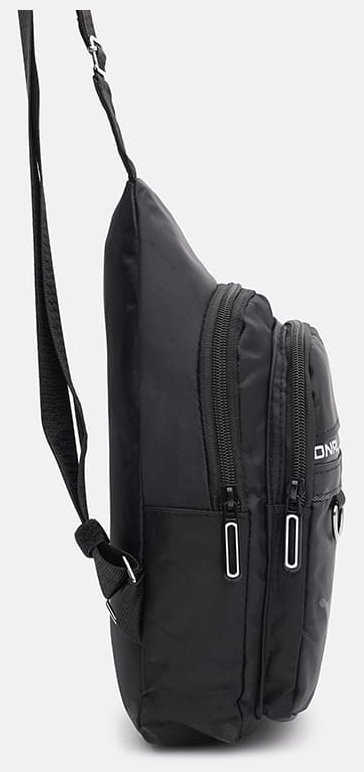 Мужской слинг-рюкзак из плотного текстиля черного цвета с принтом Monsen 71613