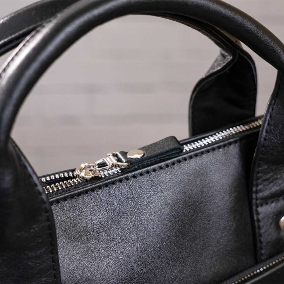 Черная сумка для ноутбука из высококачественной кожи с ручками SHVIGEL (11036)