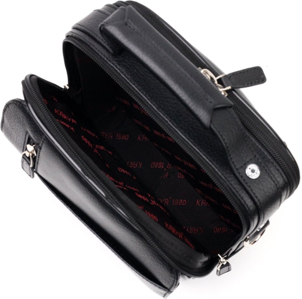 Черная небольшая мужская сумка-барсетка из натуральной кожи с ручкой KARYA (2420899)