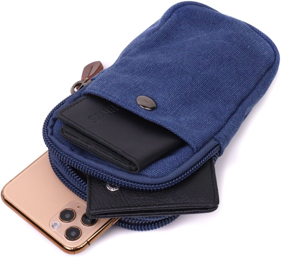Маленькая мужская сумка-чехол на пояс из синего текстиля Vintage 2422226