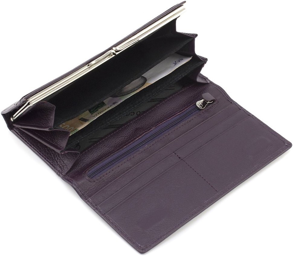 Фиолетовый длинный женский кошелек из натуральной кожи на магнитах Marco Coverna 68613