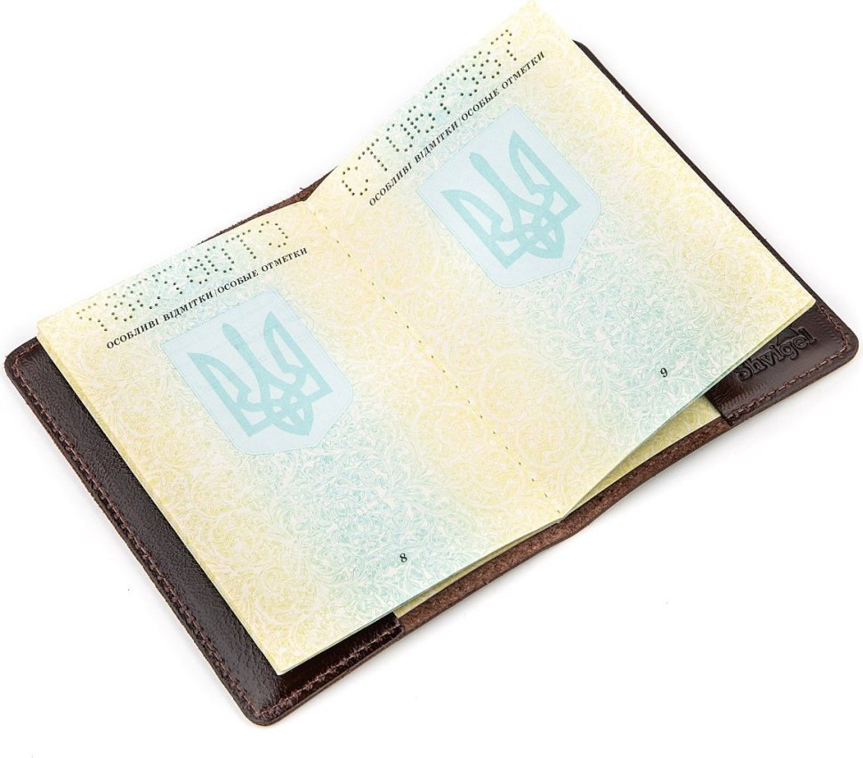 Коричневая обложка на паспорт из натуральной кожи с рисунком карты SHVIGEL (2413946)