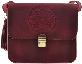 Женская бохо-сумка бордового цвета из винтажной кожи BlankNote Лилу (12710)